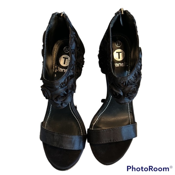 TRANSIT black satin floral embellished heels size 37 - Picture 2 of 10